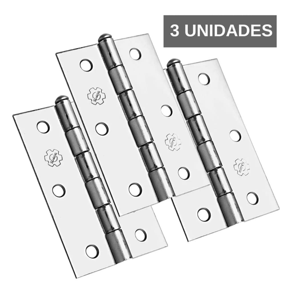 3 Unidades Dobradiça Zincada 850 Silvana