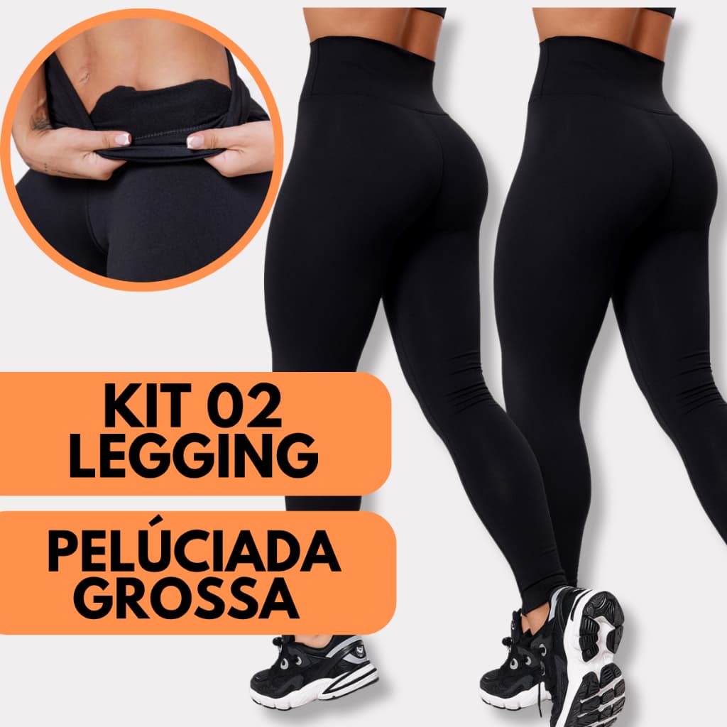 Kit 2 Calças Legging Flanelada Grossa Calça Leg Peluciada Forrada Por Dentro Costura Reforçada Calça Térmica
