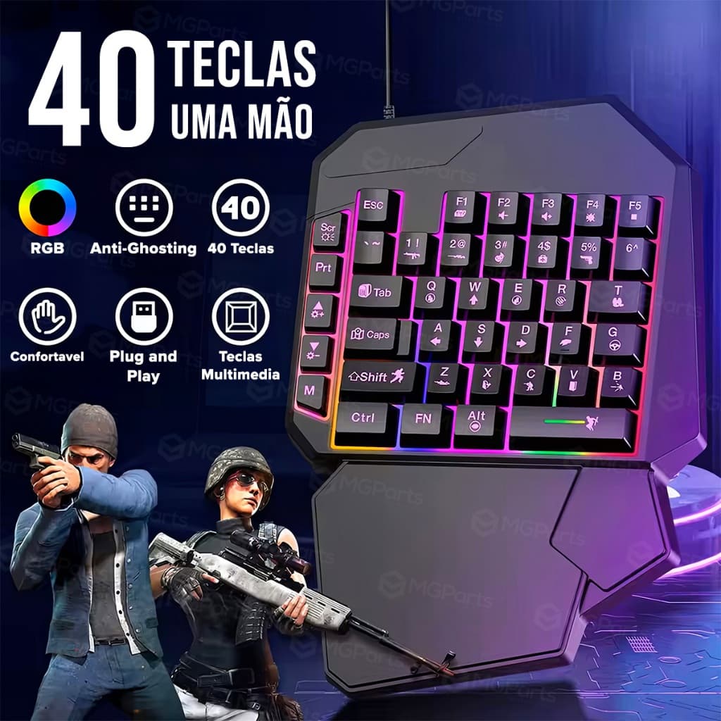 Teclado Gamer Semi Mecanico Single Hand Profissional Uma Mão Led RGB Mobilador Free Fire Novo