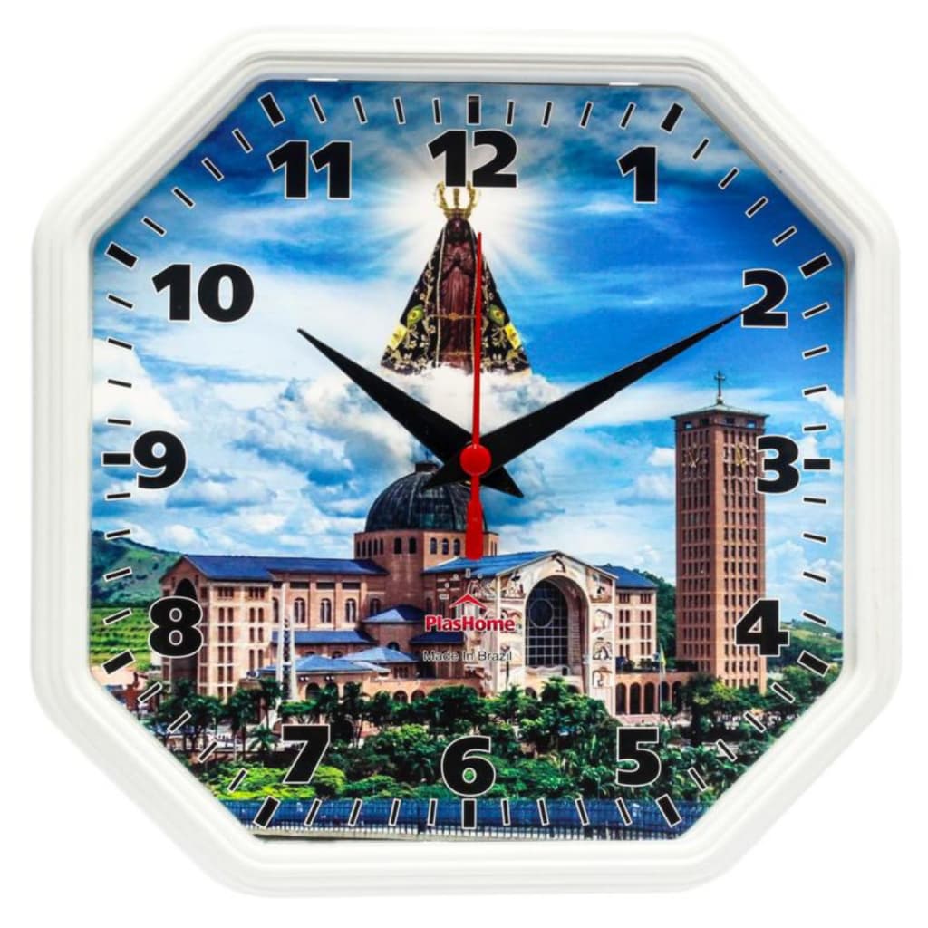 Relógio de Parede Oitavado Gama Branco Basílica Nossa Senhora Aparecida