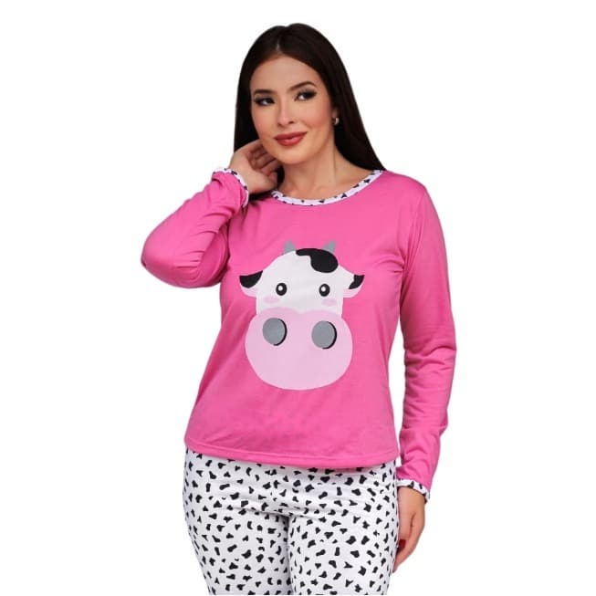 Pijama FB Longo Fechado Feminino Manga Comprida Inverno Roupa de Dormir