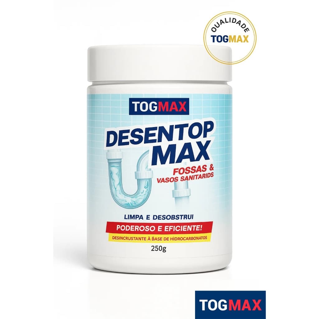 Desentupidor Desentop Max 250gr Desincrustante p/ Limpeza Doméstica Ralos Pias Vasos Togmax