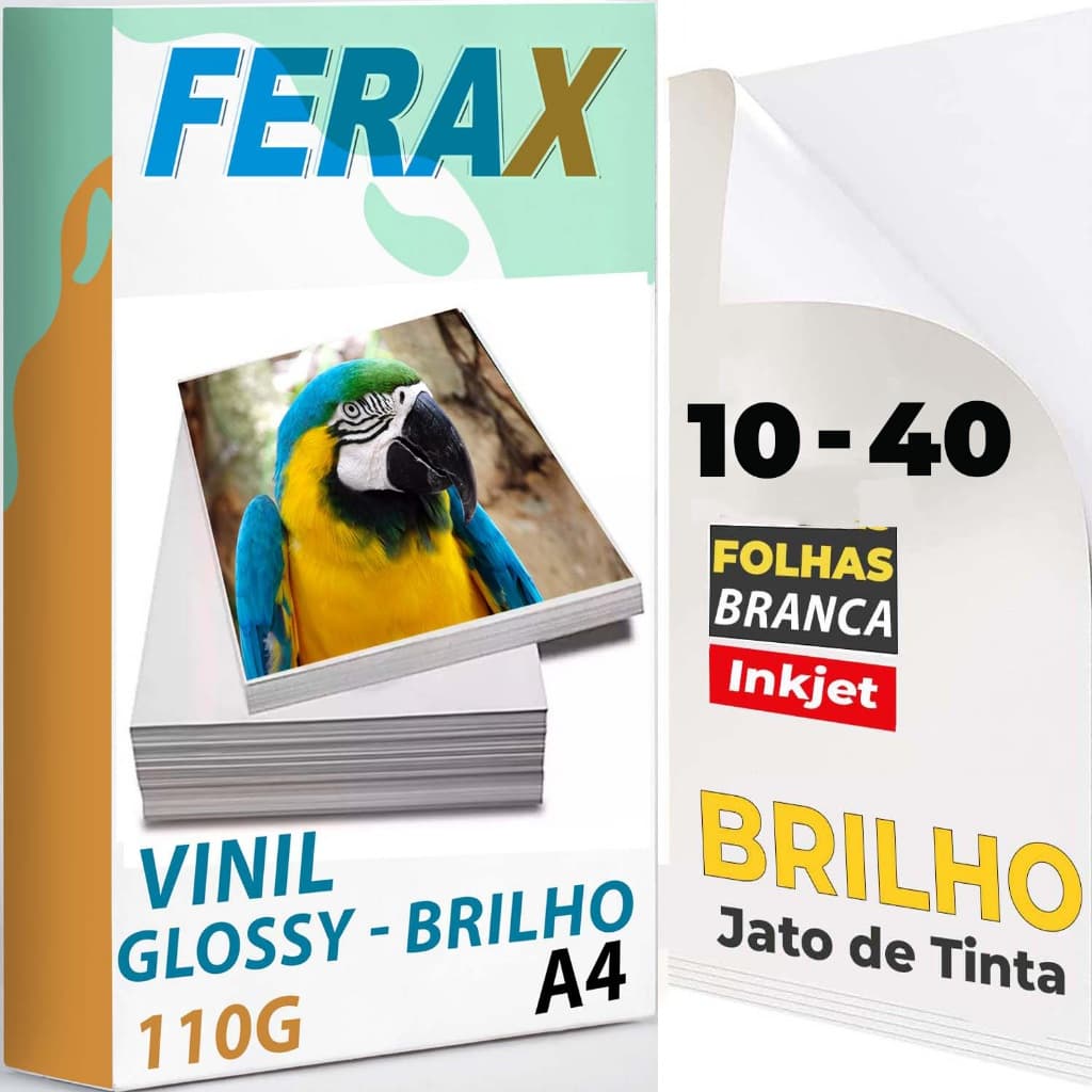 Vinil Adesivo Branco Brilho Ferax - Folhas papel vinil A4 Impressora Jato de Tinta - A Prova D'água
