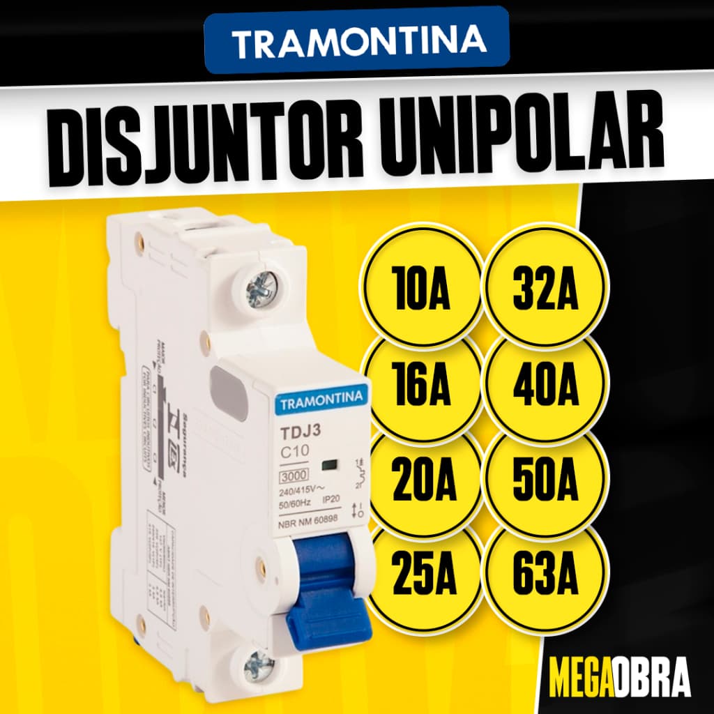 Disjuntor Tramontina Unipolar DIN Curva C 3kA 10 A a 63 A Original