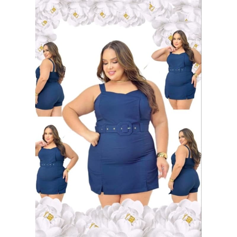 Jardineiras Femininos Macaquinho Short Saia Plus Size Com Cinto Clássico Elegante 46 ao 50