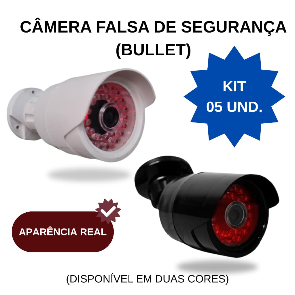 Kit 05 Câmeras Falsa Bullet Bivolt com Led Infravermelho