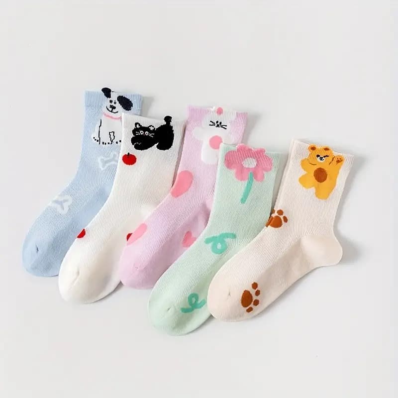 Kit 3 ou 6 Pares Meia Cano Longo Infantil Menina e Menino Bichinhos com Orelhinhas Algodão Conforto