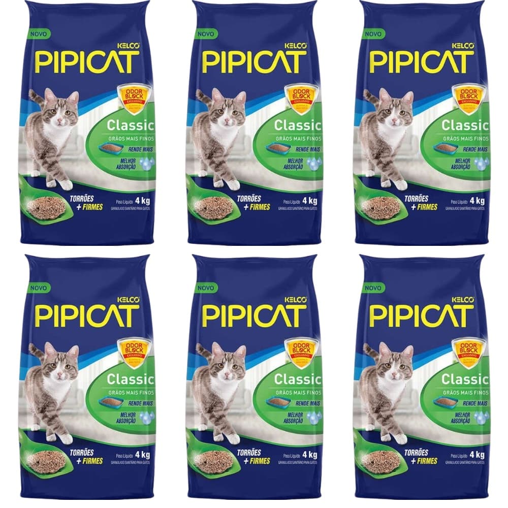 Pipicat Classic  6 unidades kit Areia Higiênica Para Gatos e Hamster
