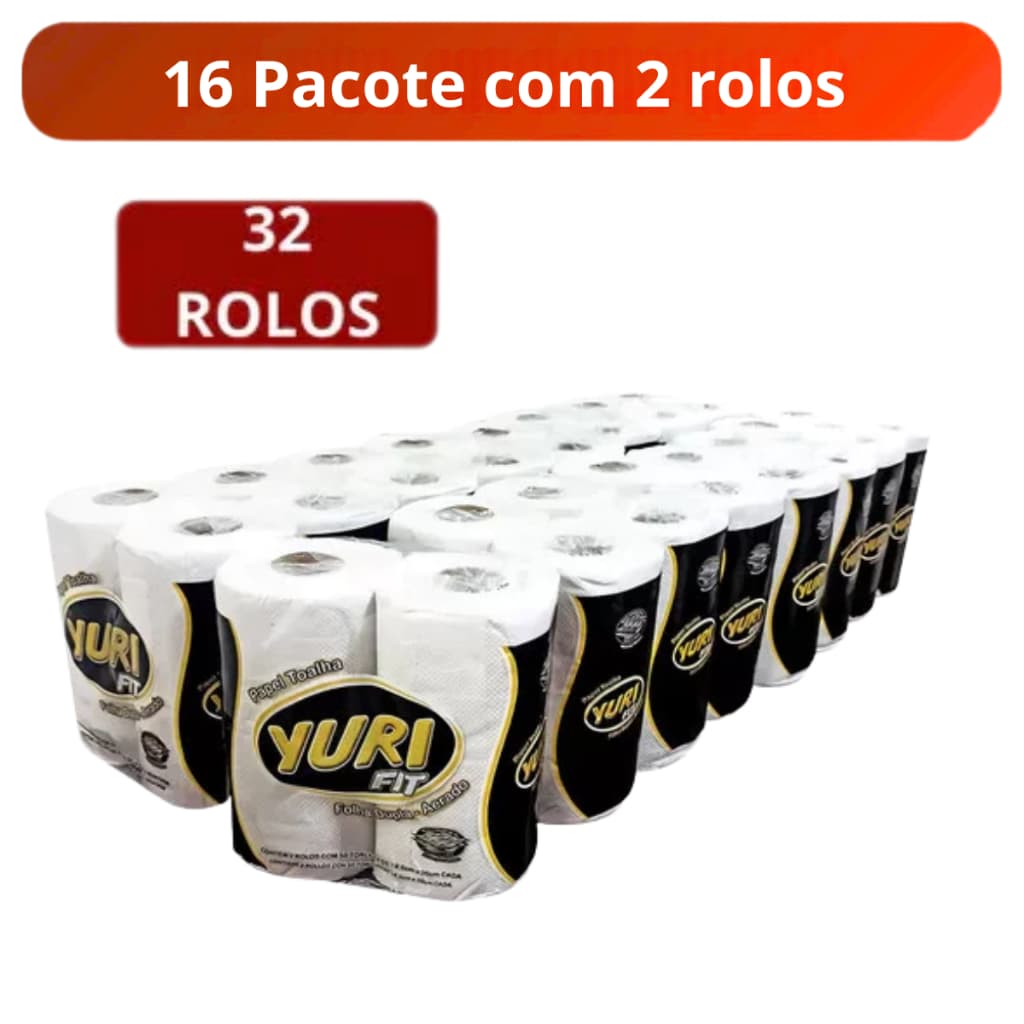 Kit com 32 Rolos Papel Toalha Branco Yuri Fit Cozinha Alta Absorção Macio Resistente Cozinha