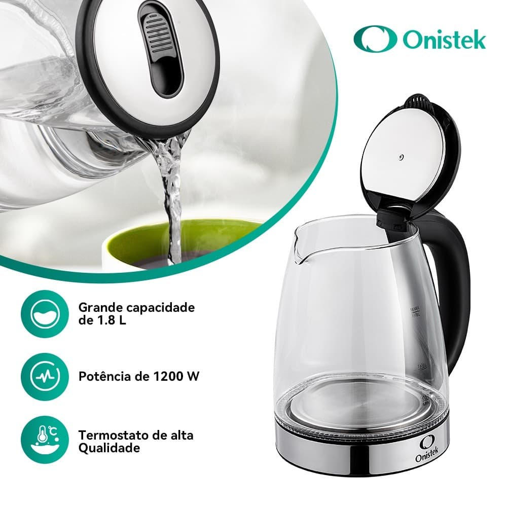 jarra eletrica de vidro chaleira eletrica com led 1.8litros transparente 110v ou 220v