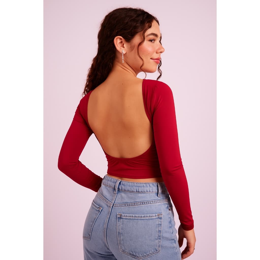 Cropped Costa Nua Manga Longa Baby Tee Look Tecido Poliamida Paty Inverno