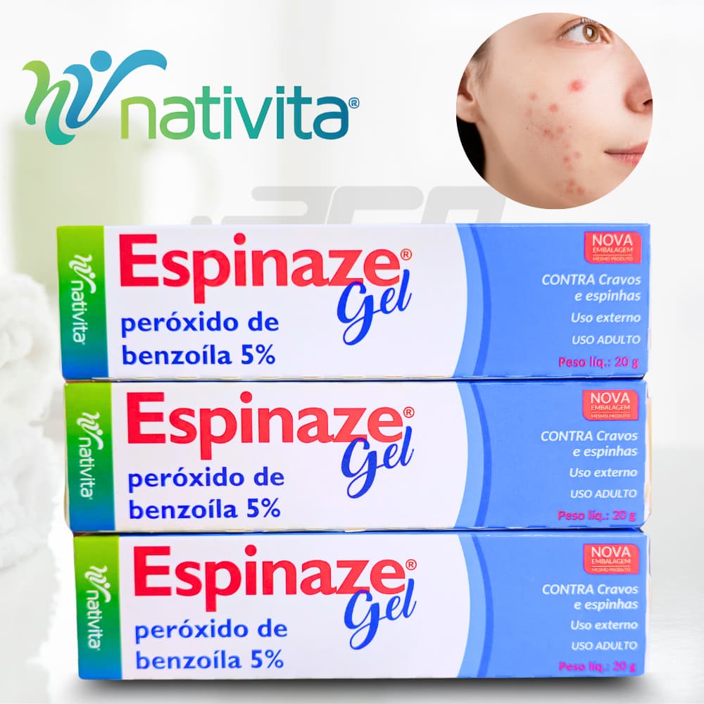 Espinaze gel Benzoíla5% tratamento para acne, cravos e espinhas e pele acneica