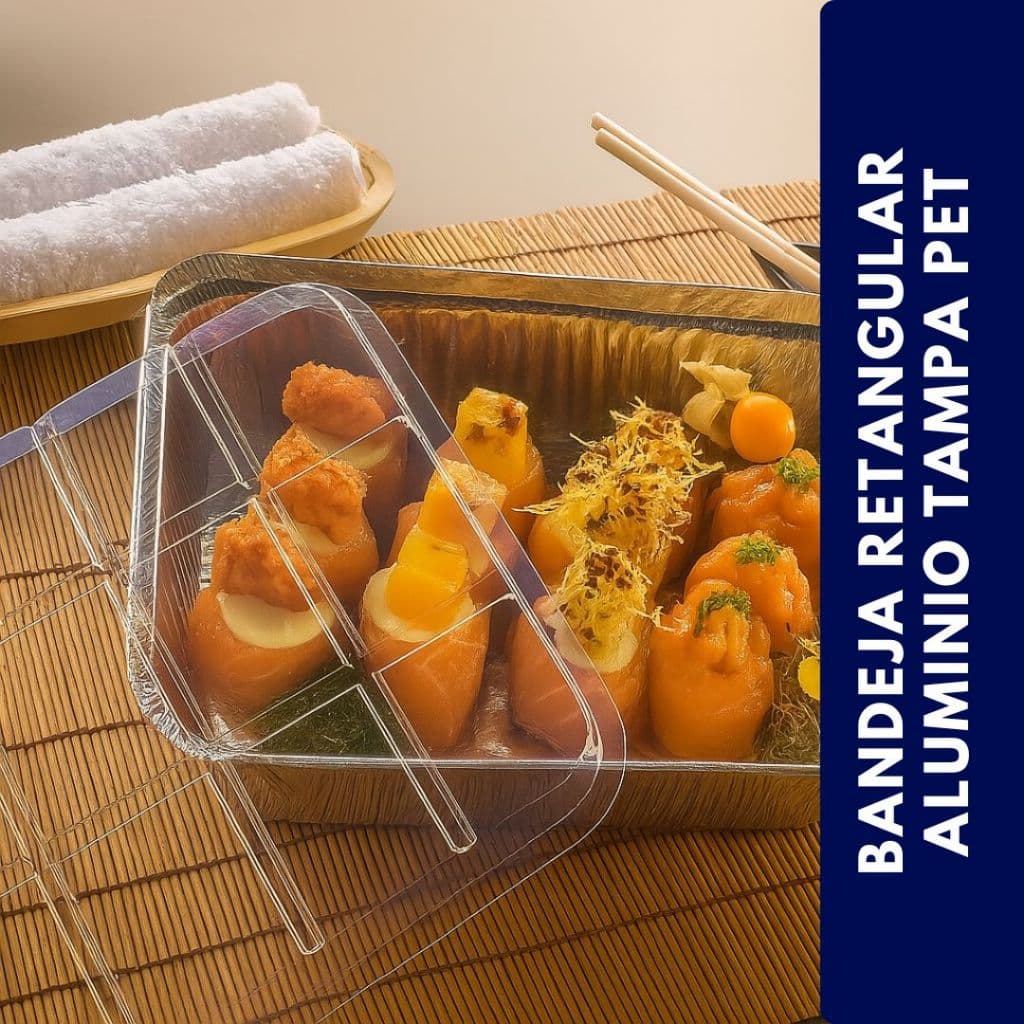 Marmita Descartável Alumínio 750ml com Tampa PET Retangular