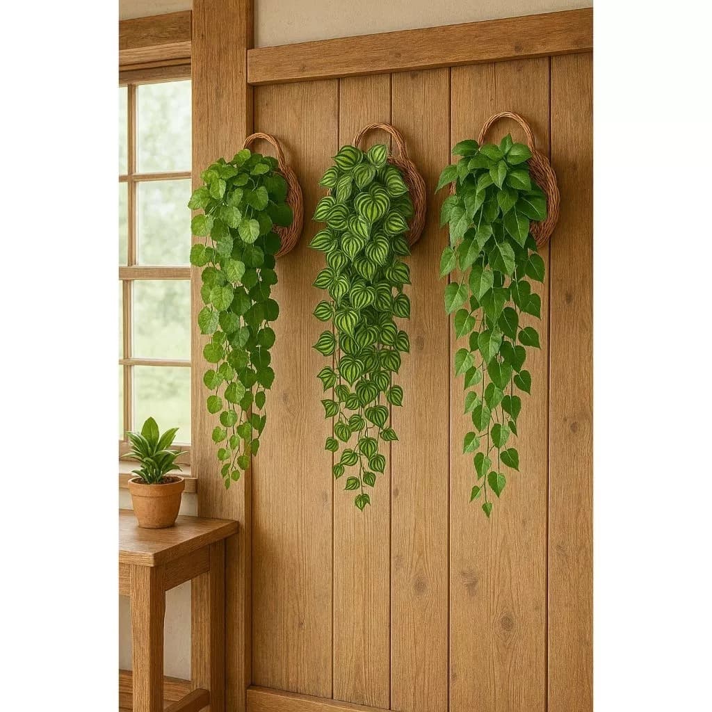 3 Arranjos Completos Linda Decoração Contem 6 cordão De Flores + 3 Vasos Trançados Fibra Sintética