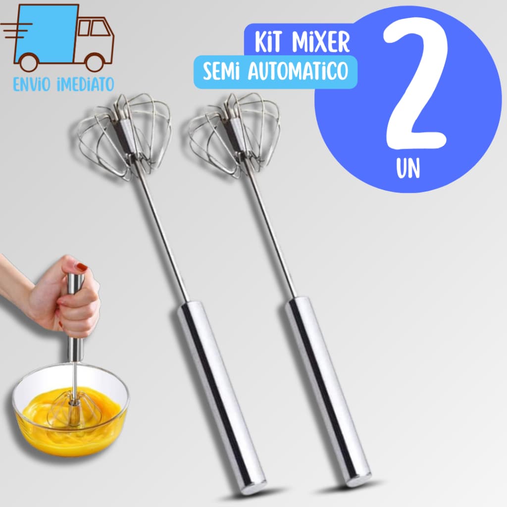 2 Batedor De Ovos Clara Neve Fouet Misturador Mixer Semi Automático Manual Giratório Profissional