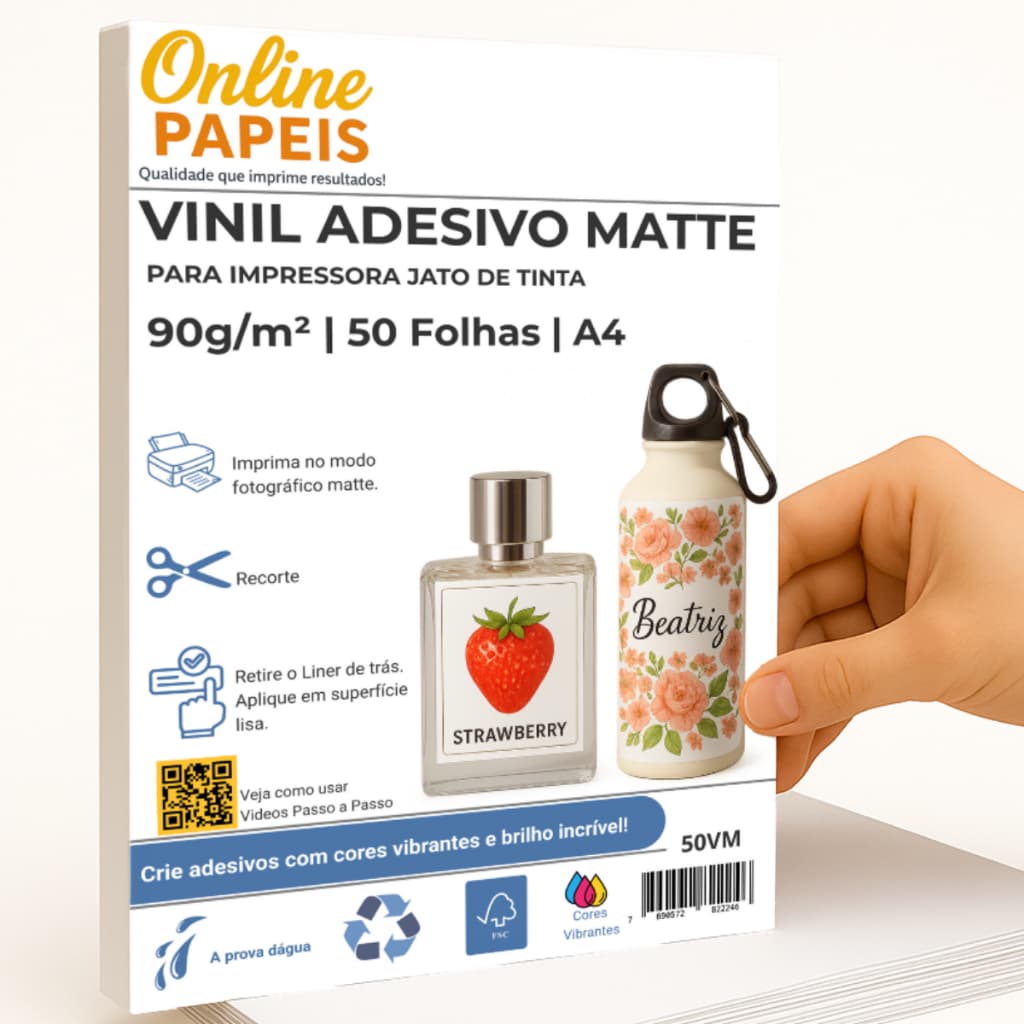 Vinil Adesivo Matte A4 90G A Prova d'água 50 Folhas Rótulos e Etiquetas Jato Tinta
