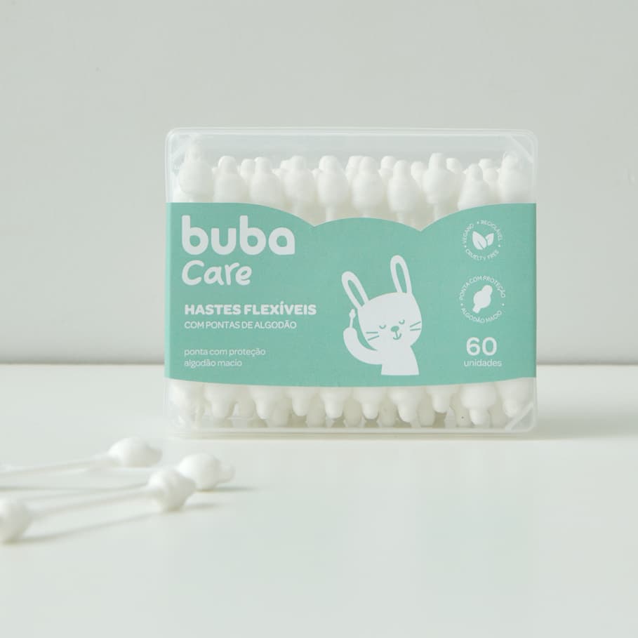 KIT 60 COTONETE HASTES FLEXÍVEIS BUBA BABY 60 UNIDADES