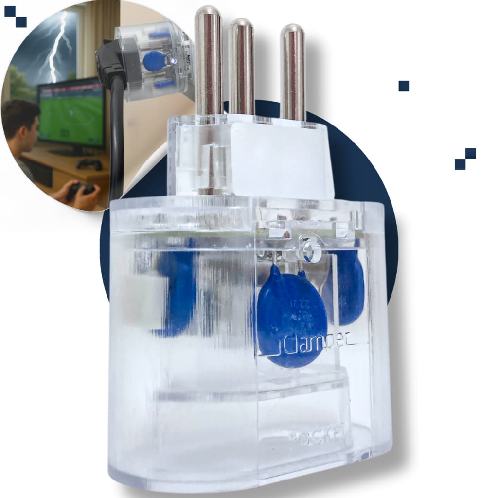 Protetor DPS Clamper Pocket 3 Pinos 10A - Proteção contra Surtos Oscilações Quedas Pico Anti Raio