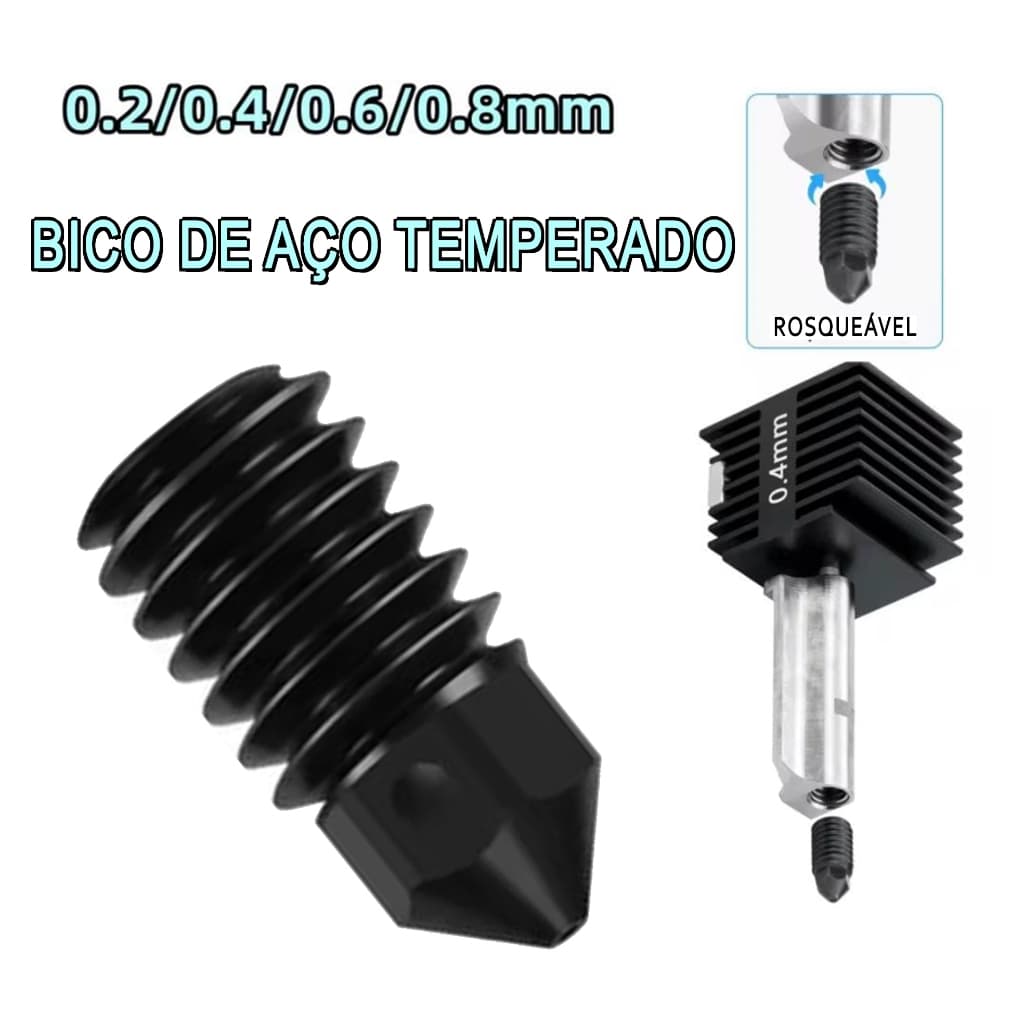 Bico de Aço Endurecido Para Hotend Bambu Lab A1 e A1 Mini 0.2 0.4 0.6 0.8
