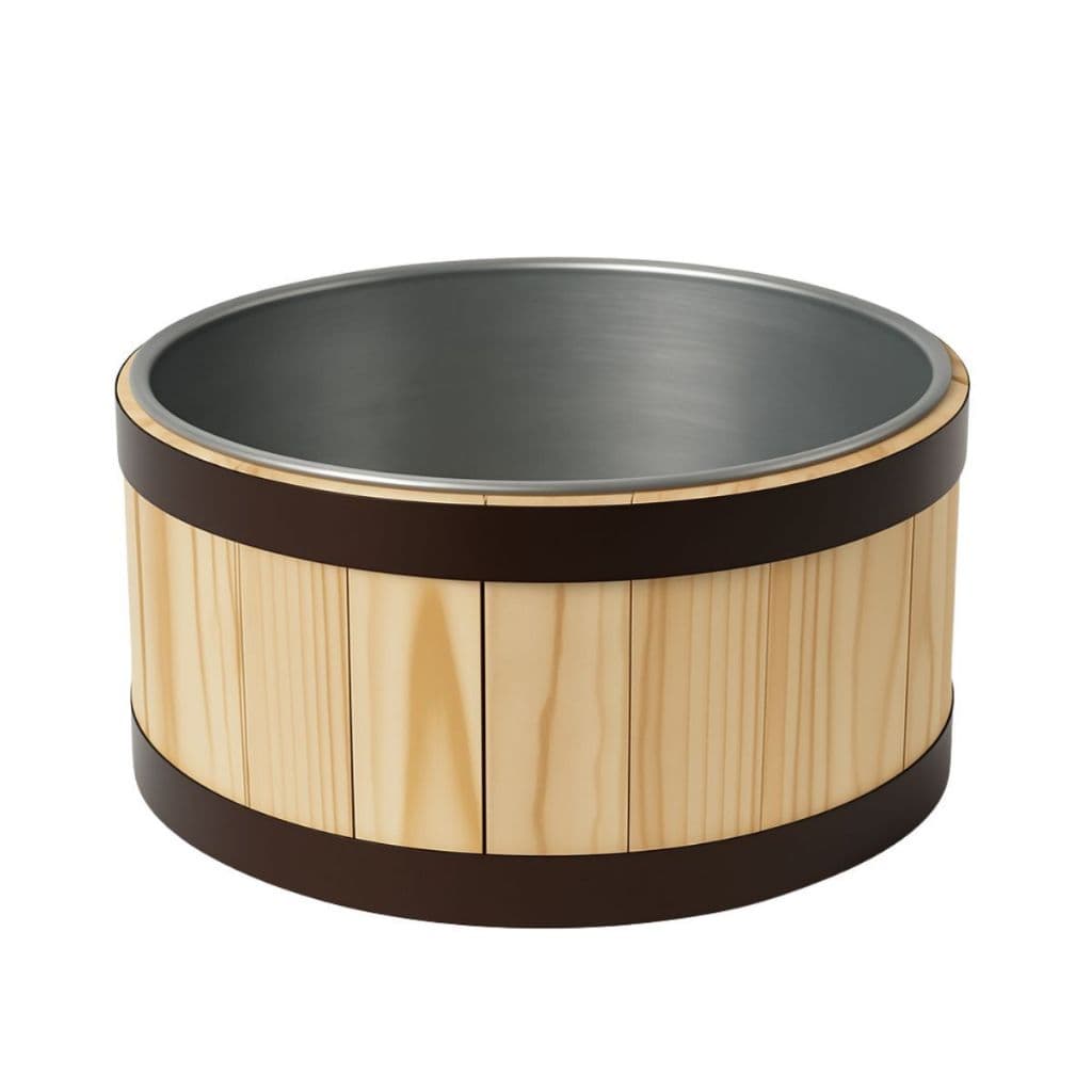 Tina Escalda Pés Decoração Salão hidratação pedicure 9 Litros Madeira Pinus Bacia Aluminio