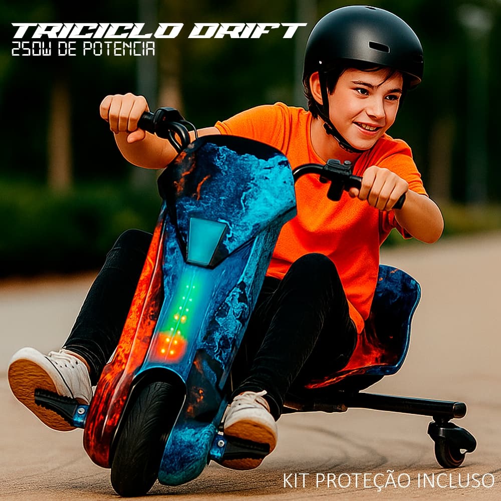 Triciclo Infantil Elétrico Drift  Oficial 6,5' Poleg. Com Luz LED e Bluetooth MP3