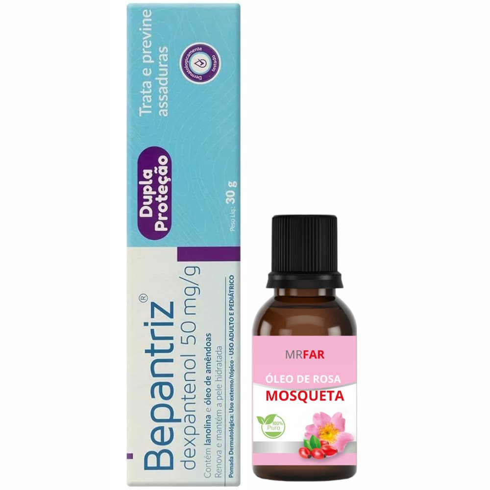 Pomada para Assaduras Bepantriz Dupla Proteção 30g + Óleo de Rosa Mosqueta 30ml MRfar Canina