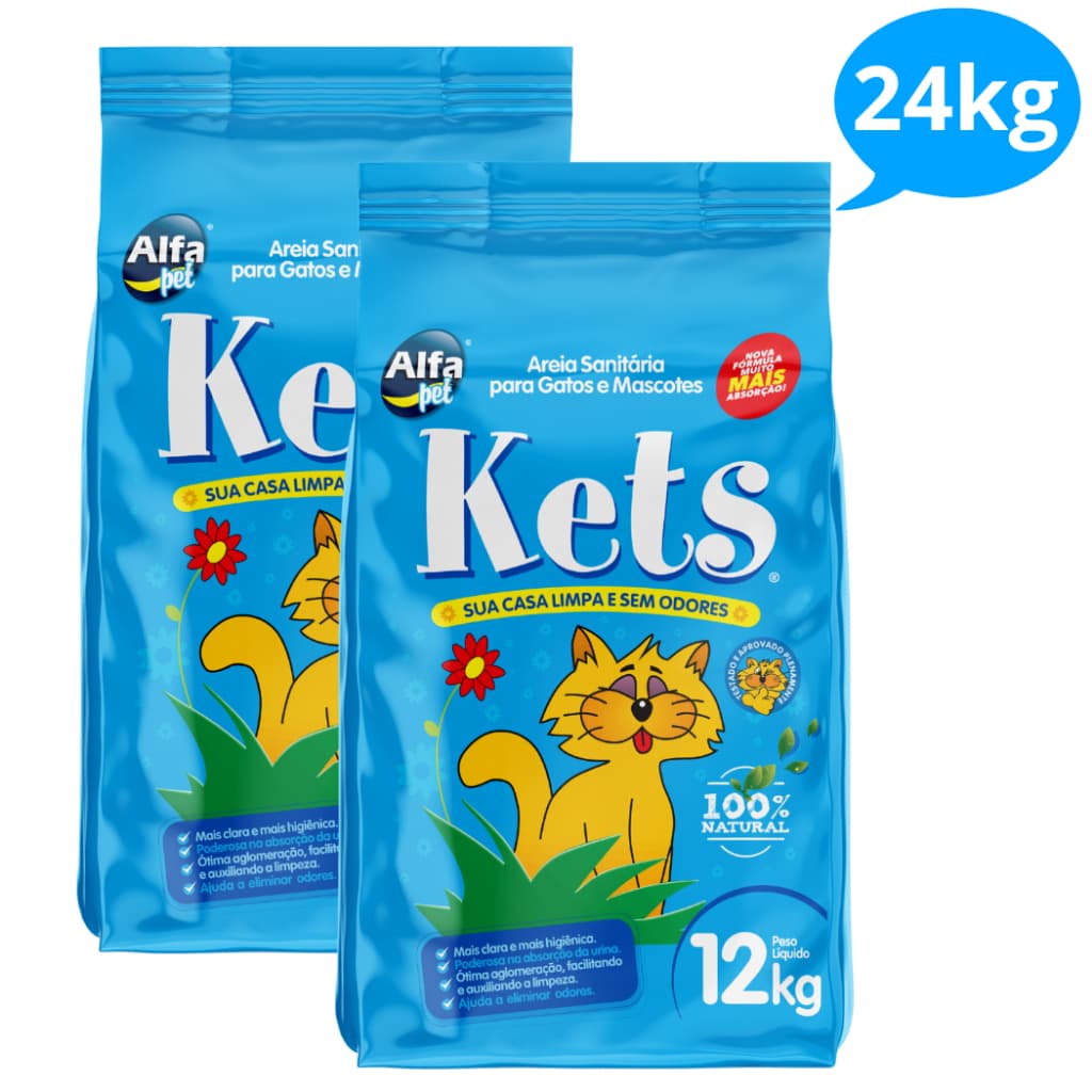 Kit 2 Areia Grossa Sanitária Kets Premium Higiênica Granulado Para Gatos 24kg
