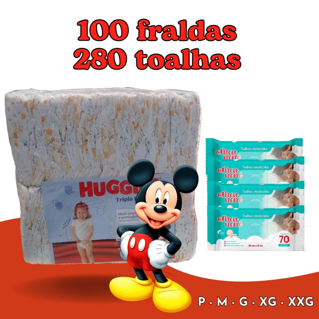 Fralda Huggies Pacotão + 280 Toalhinhas Meu nenê - Promoção Kit Bebê