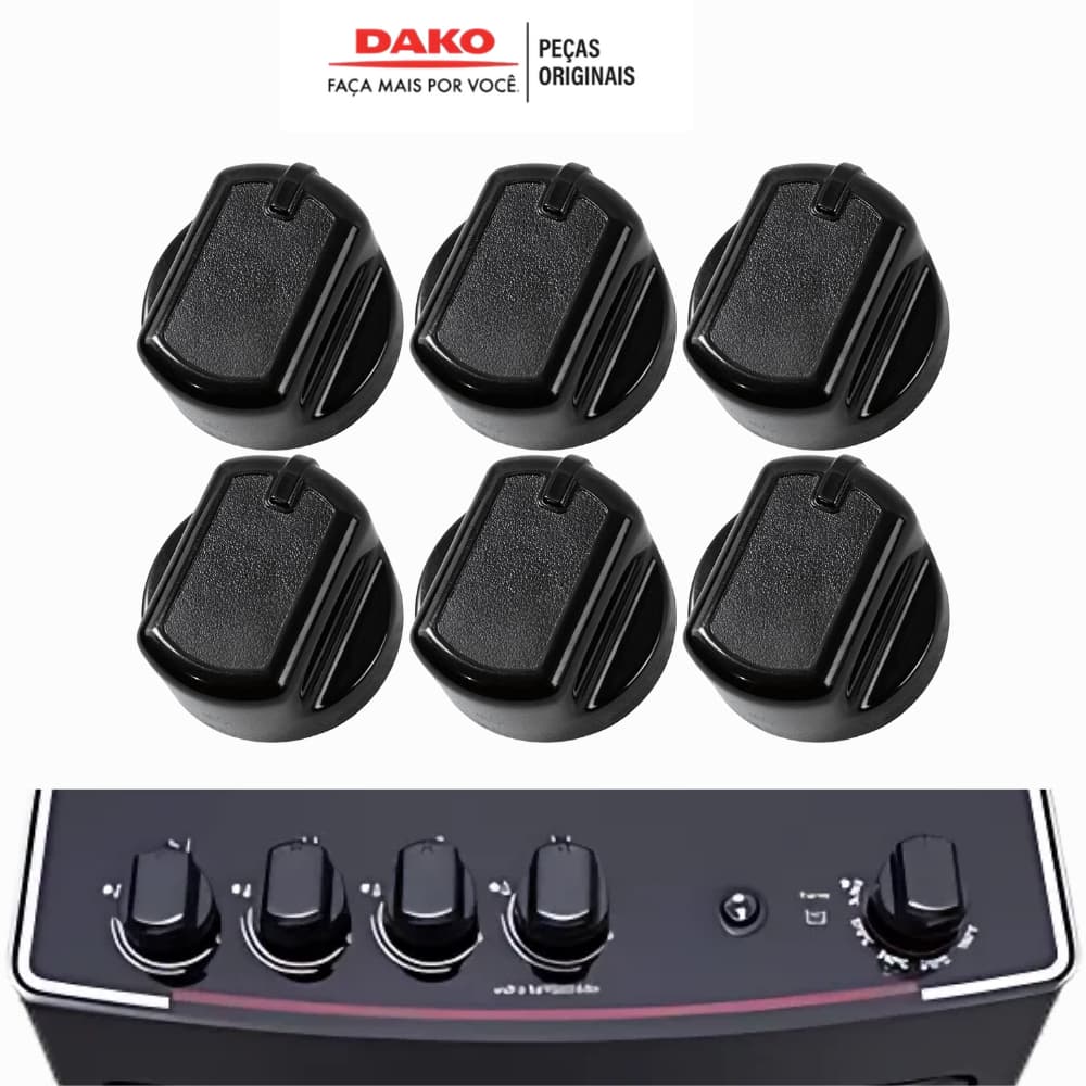 KIT COM 1 á 6 BOTÕES MANIPULOS REPOSIÇÃO PARA FOGÃO DAKO SUPREME 4 E 5 BOCAS ORIGINAL DE FABRICA