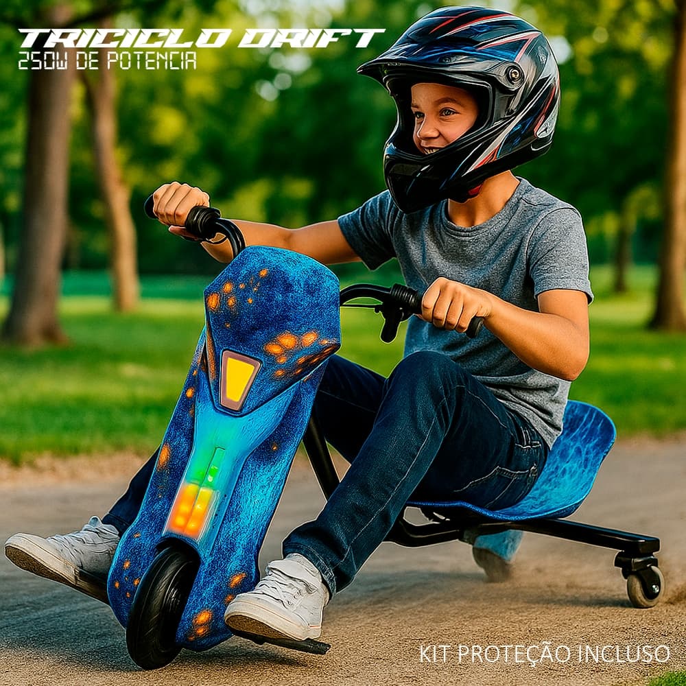 Triciclo Elétrico Interbras Drift 8” 350w com Bluetooth /Led/Bateria Recarregavel