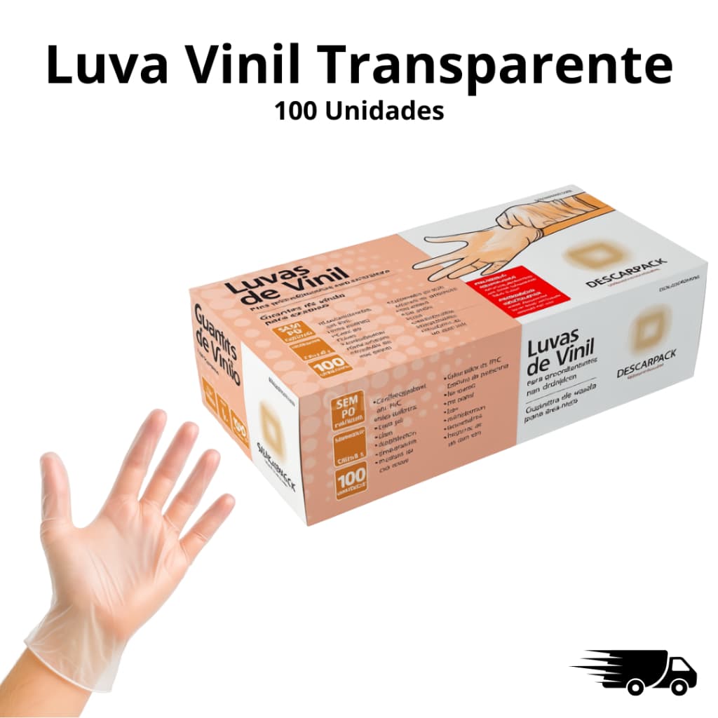 Luva Vinil Sem Pó Transparente Descartável