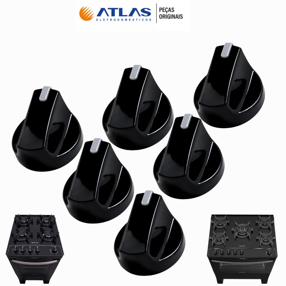 KIT COM 1-2-3-4-5 E 6 BOTÕES PARA FOGÃO ATLAS 4 E 5 BOCAS  AGILE UP GLASS ORIGINAL DE FABRICA