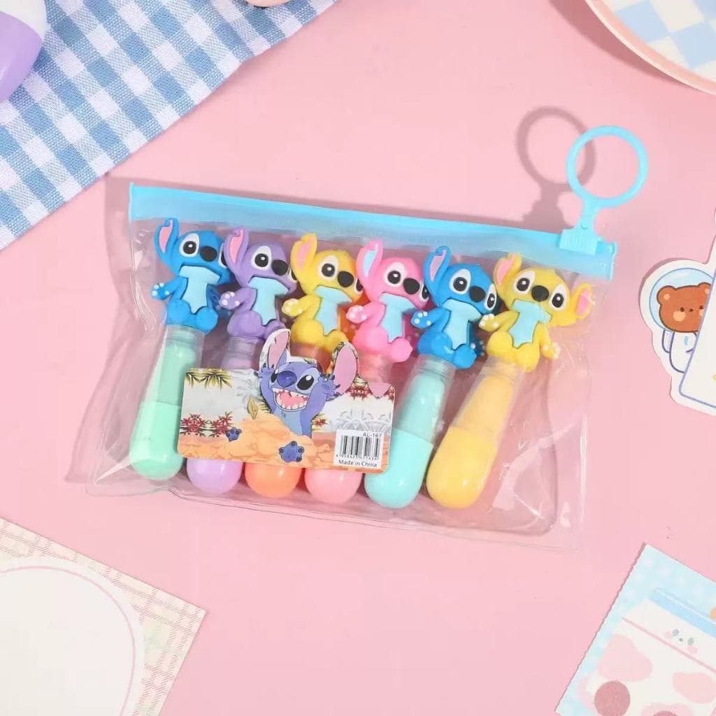 Marca texto Fofo Formado de Desenho Stitch para escola e escritorio com 6 cores