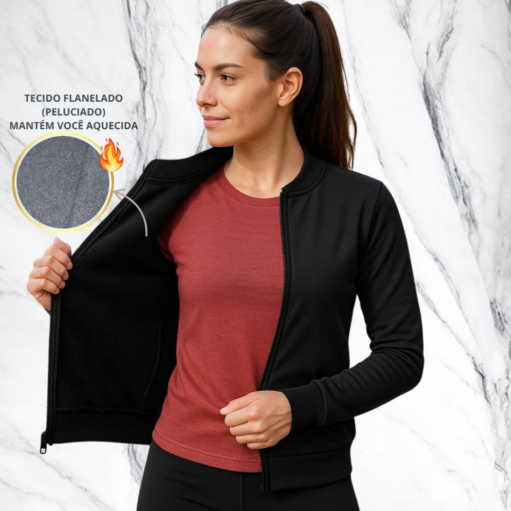 Jaqueta Feminina Flanelada Peluciada Fitness Casaco Casaquinho Roupa Fitness Inverno