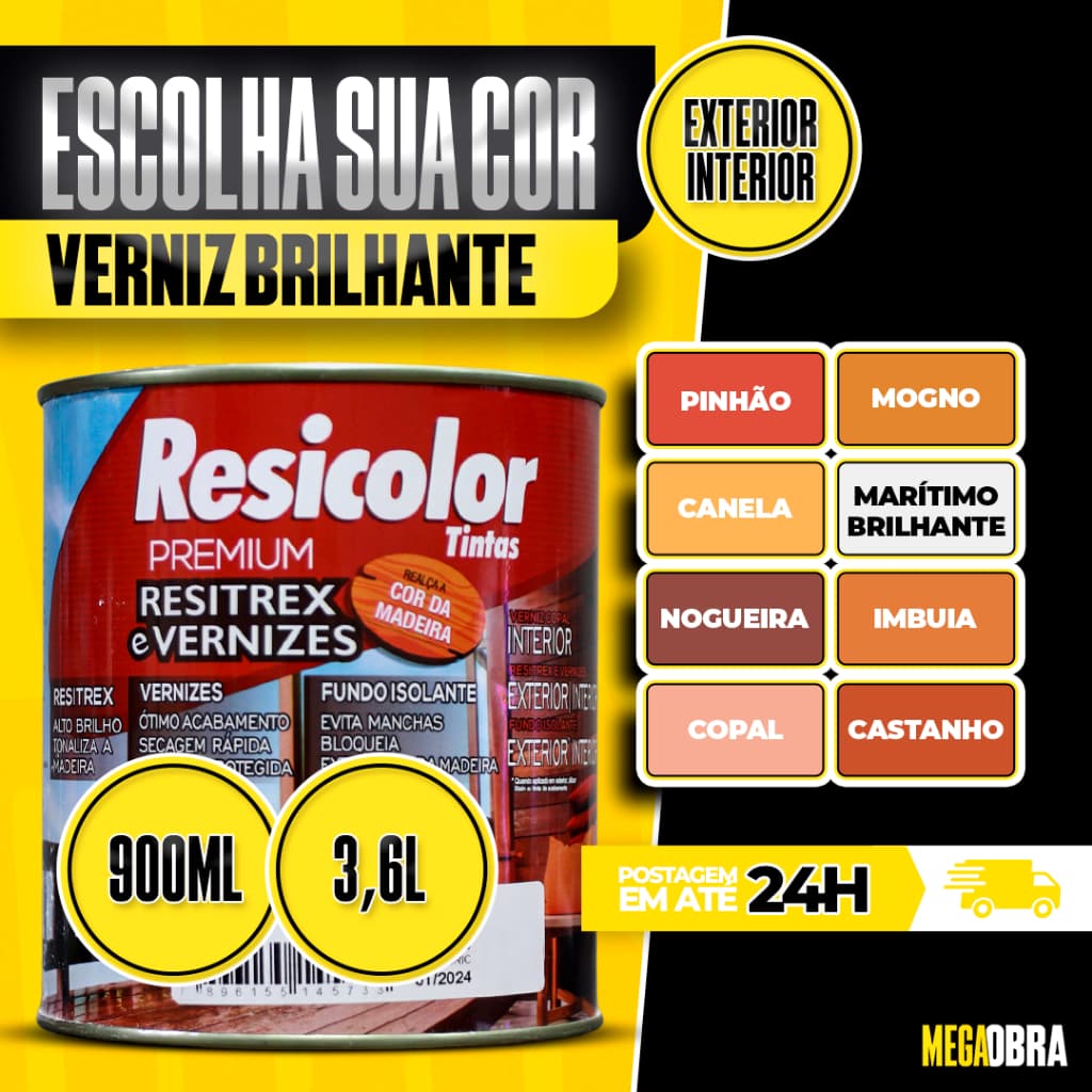 Verniz Proteção para Madeira Brilhante Resicolor Tingidor Resitrex Galão 900ml/3,6l