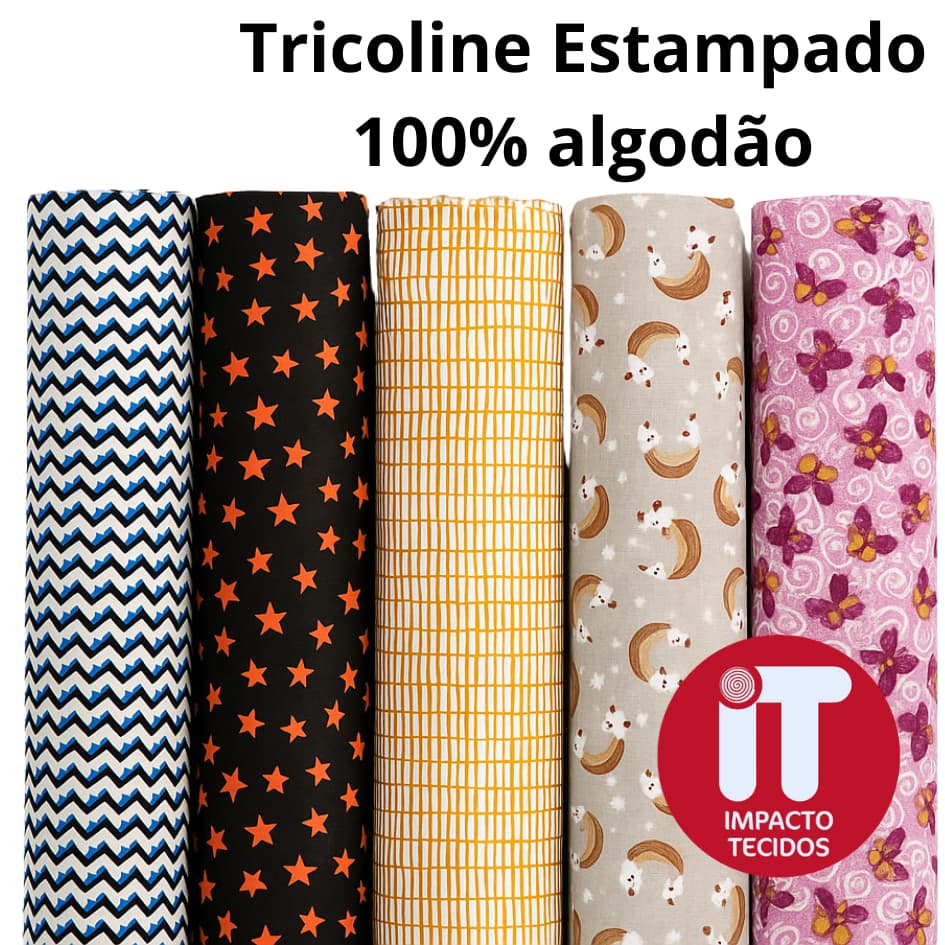 Tecido TRICOLINE Estampado 100% Algodão 50cm x1,50m Est 67 a 100 Artesanato- costura criativa
