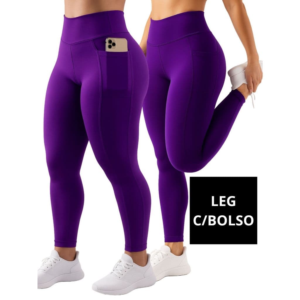 Calça Legging Feminina com Bolso Lateral Zero Transparência Cintura Alta