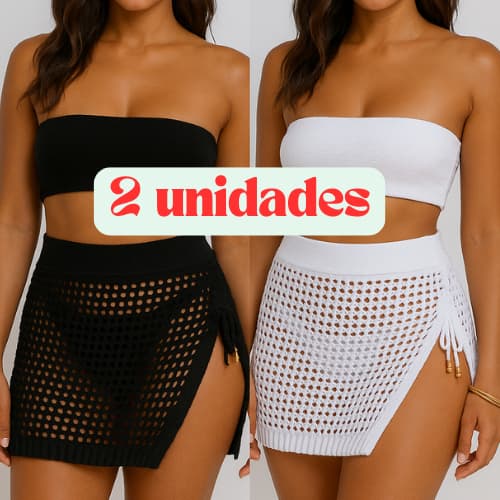 Kit 1/2 Saia Saida de Praia com Fenda Lateral Tricot Moda Verão Estilosa Blogueirinha Tendência