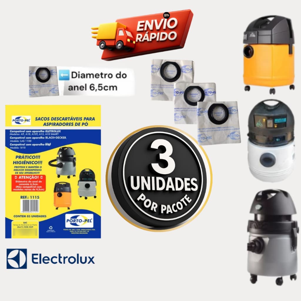 Sacos Aspirador Electrolux  A10 - A9 - A13 - A10 Smart Modelo Antigo St10 LAS1100 Kit com 1 ou 2 Pct