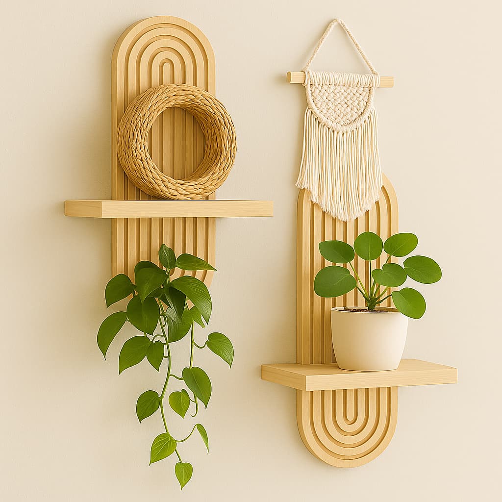 Prateleira Decorativa Suspensa de Parede em Madeira Pinus  com Design Moderno para Plantas e Objetos