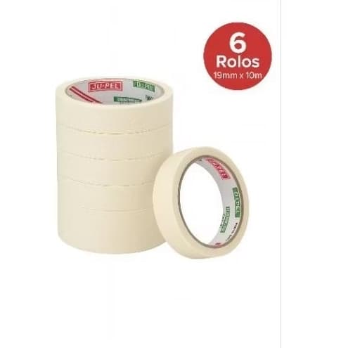 Fita Crepe  19mm x 10 m - Pintura e Proteção, Uso Geral - Kit com 5 e 6 rolos