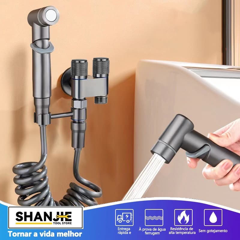 Kit Ducha Higiênica Com Registro em Aço Escovado 304 Válvula Dupla Saída 1/2 Para Banheiro Cozinha