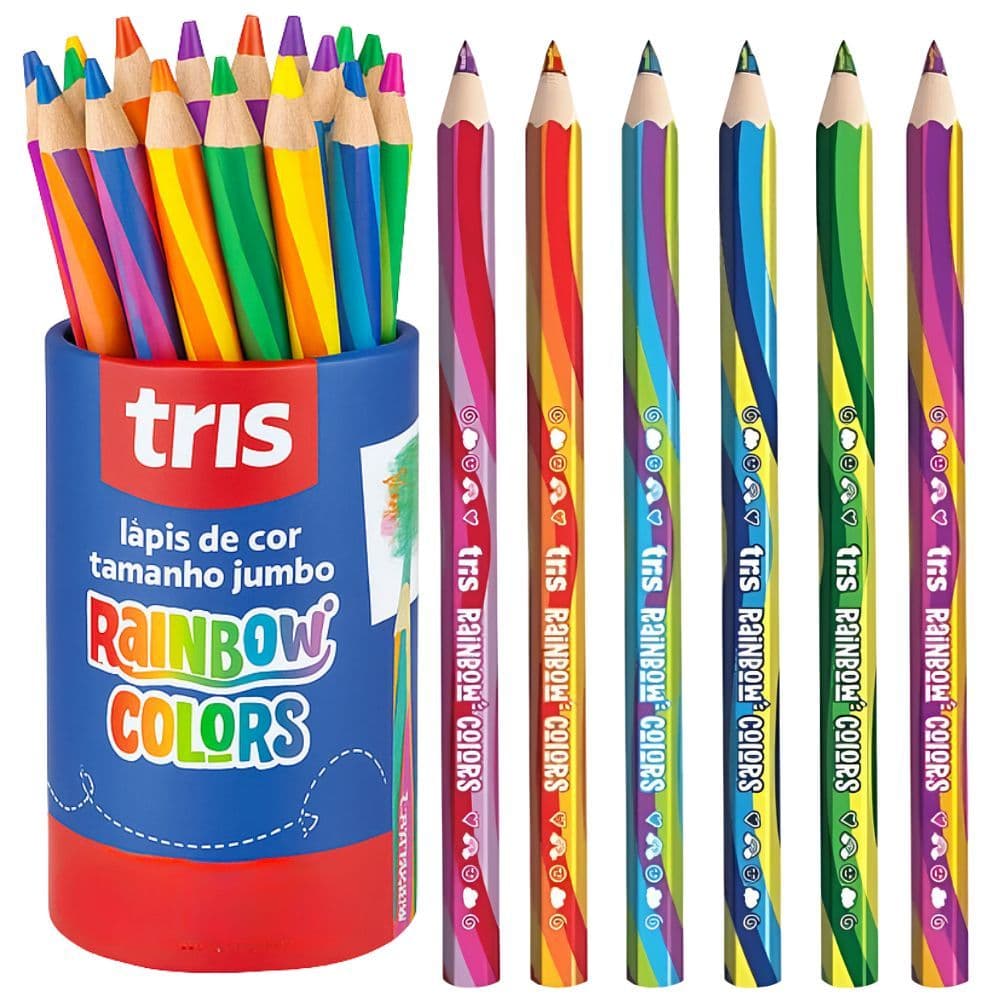 Kit 6 Lápis de Cor Rainbow Arco Íris Jumbo Multi colorido Tris