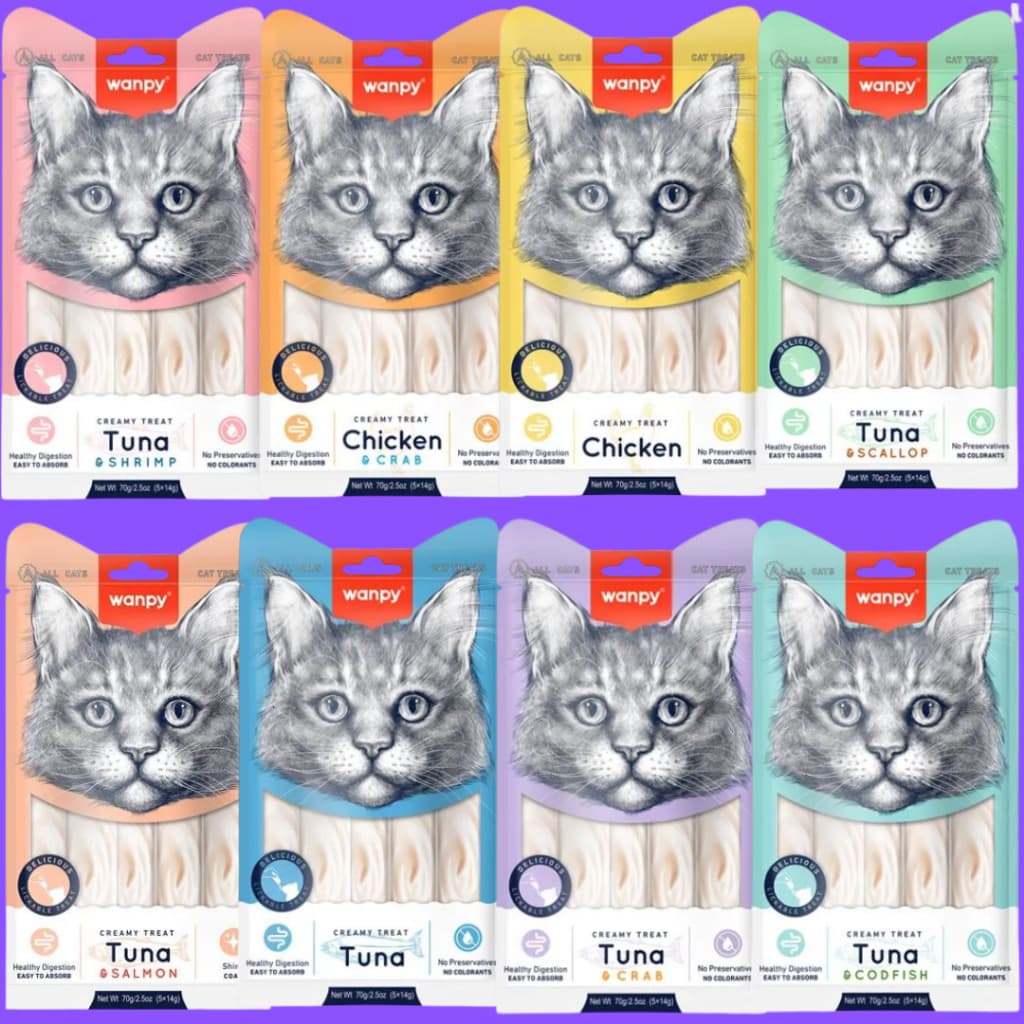 Petisco para gatos Wanpy Creamy Todos os Sabores ENVELOPE 5x14g = 70g -Truly