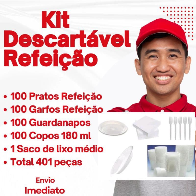 Kit Descartáveis Refeição Festas Prato Garfo Guardanapo Copo Saco de Lixo 401 Peças