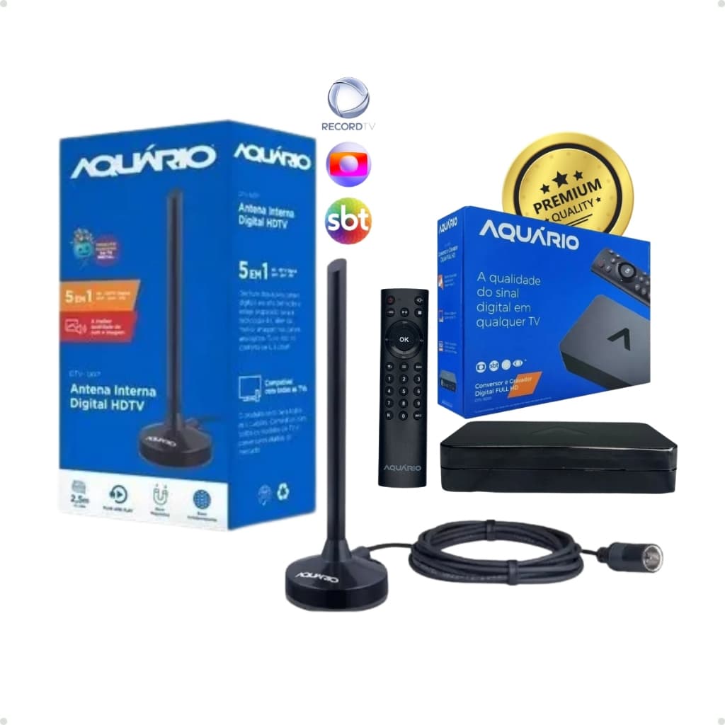 Kit Conversor Gravador Digital DTV9000 E Antena Interna DTV100P Aquario Full HD