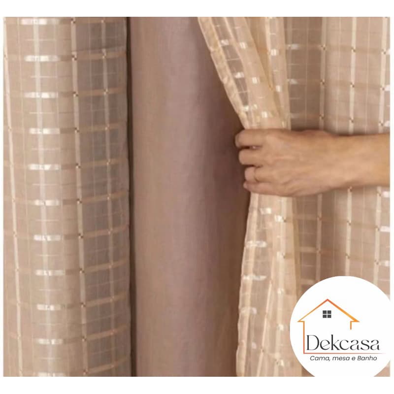 cortina blackout 1 parte pvc com tecido voil xadrez 1,40L x 1,60C