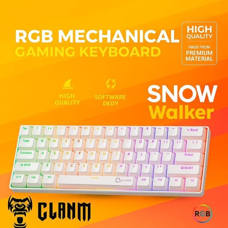 Teclado Gamer 60% Branco Mecanico RGB Snow Walker V2 - Clanm