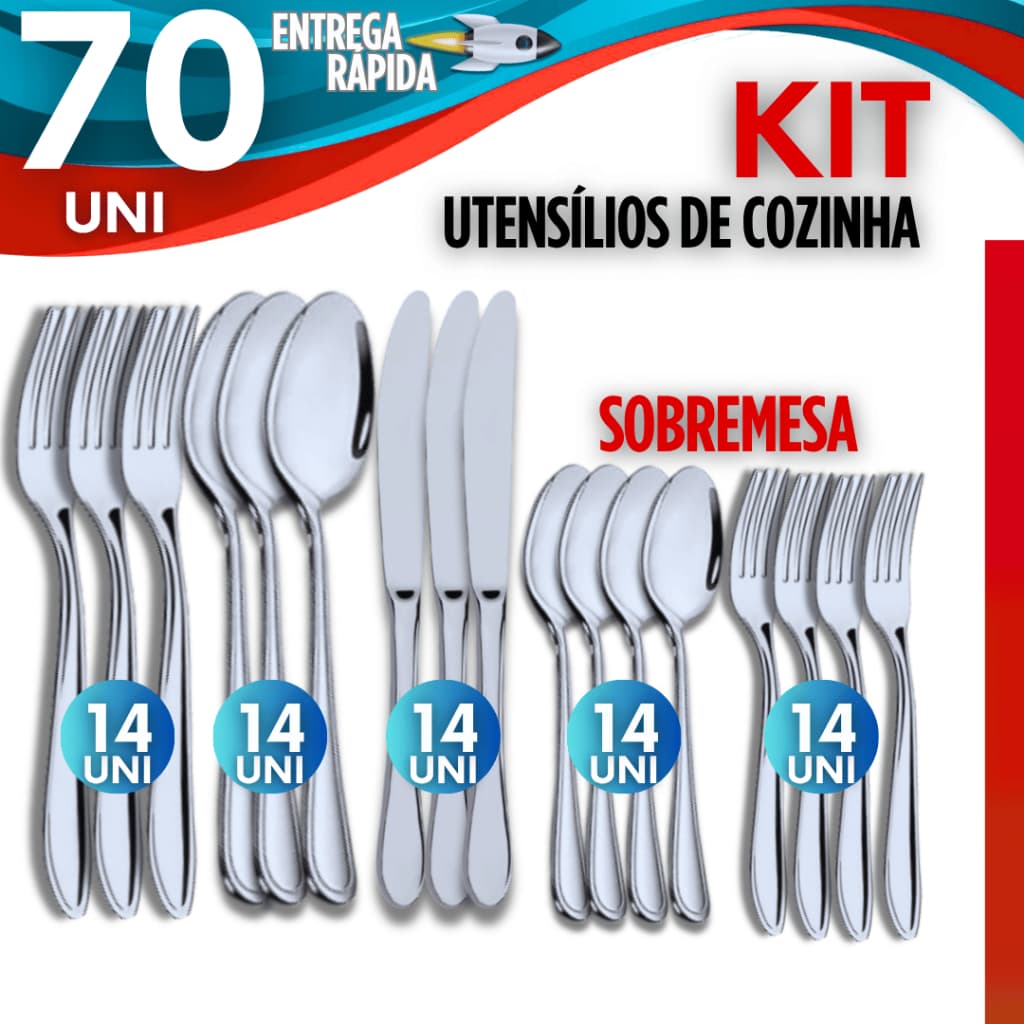 KIT 70/50/25 Talheres Linha Premium Garfos + Facas + Colheres + Colheres Sobremesa + Garfos de Sobremesa