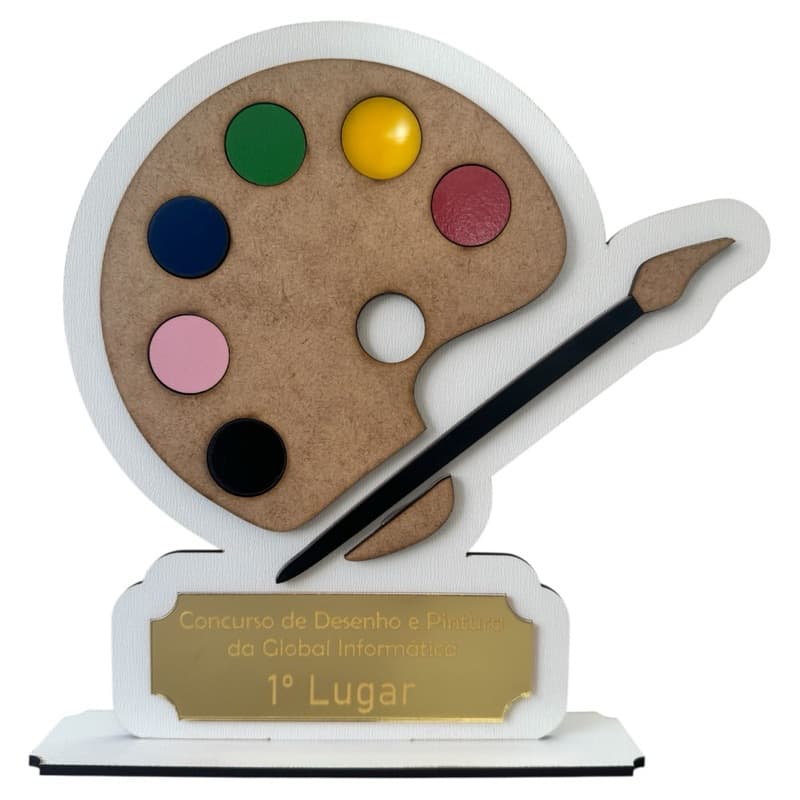 🏆 Troféu MDF 3mm para Concurso de Pintura com Placa em Acrílico Dourado, Prata e Bronze – Personalizado 20cm